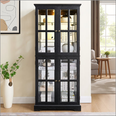 Vitrine antique avec portes en verre et tablettes réglables pour la maison ou le bureau, ampoule E26 incluse