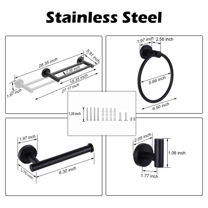 8 - Piece Bathroom Hardware Set, Matte Black