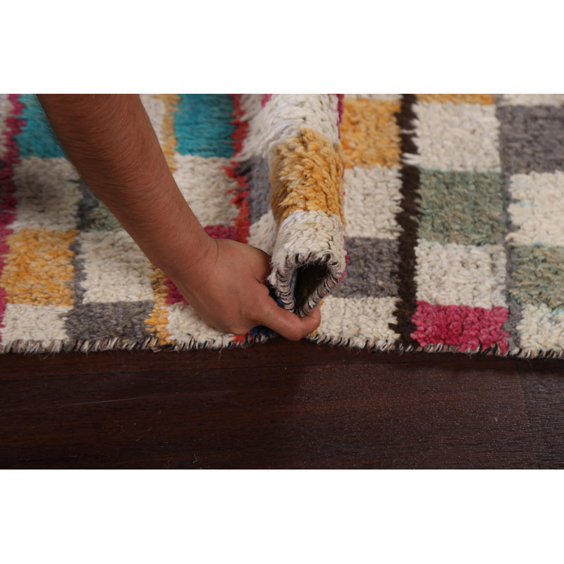 Tapis marocain à carreaux en laine noué à la main 9 x 13