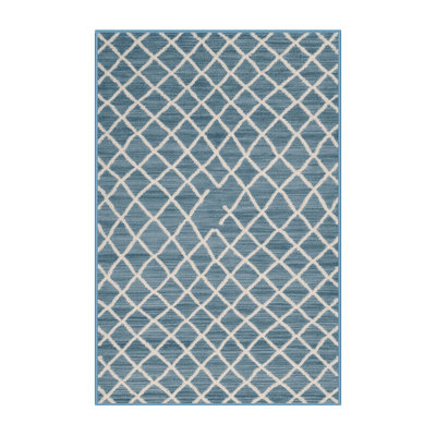Machine Washable Trellis Blue Area Rug