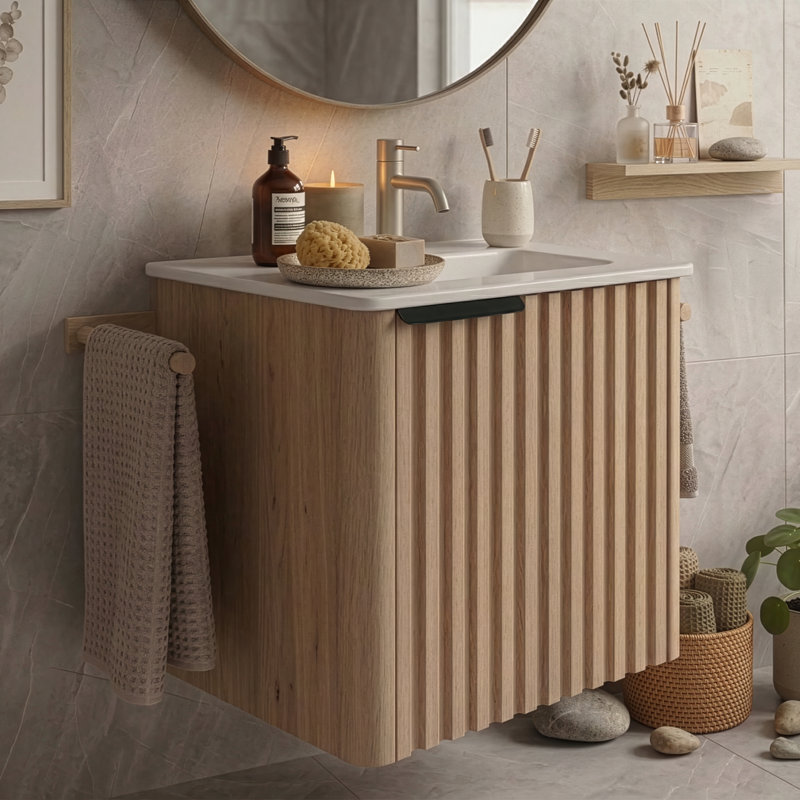 Meuble-lavabo simple mural 18 po Calix, Marron clair