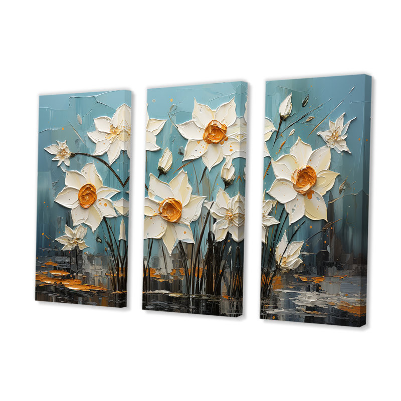 «Bold Colors» - «White Daffodils Bloom II - Daffodils», ensemble de reproductions d'art mural, H 32 po x l 48 po x P 1 po