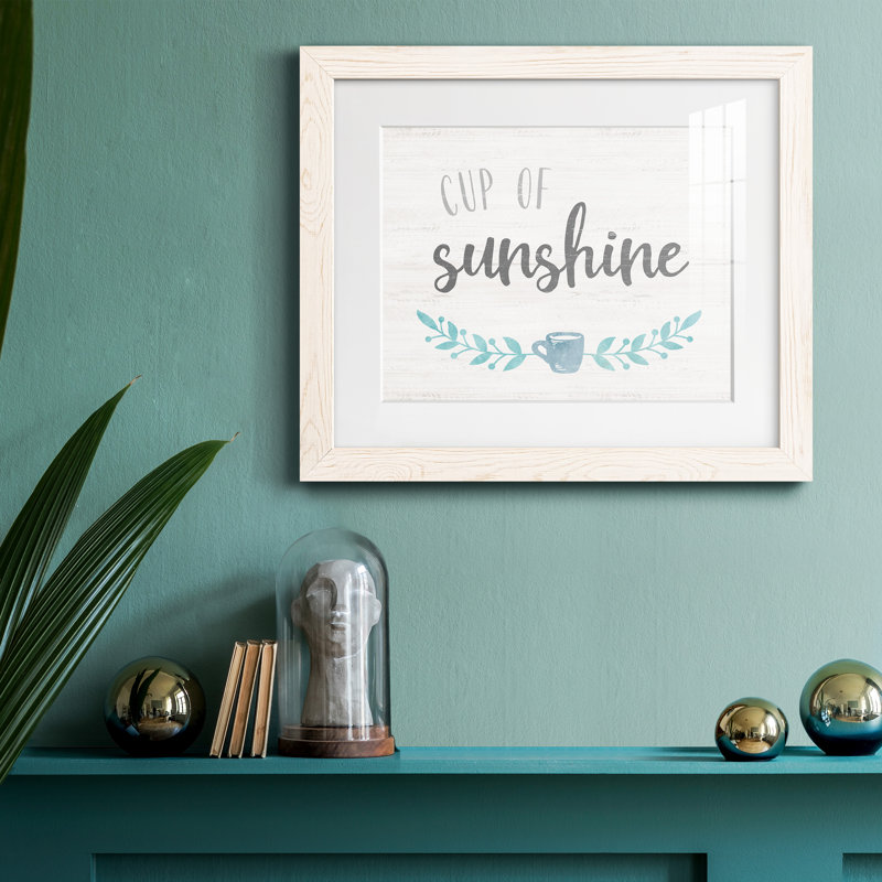 Cup of Sunshine - Art textuel avec cadre photo, H 20 po x l 17 po x P 1,5 po, Cadre blanc