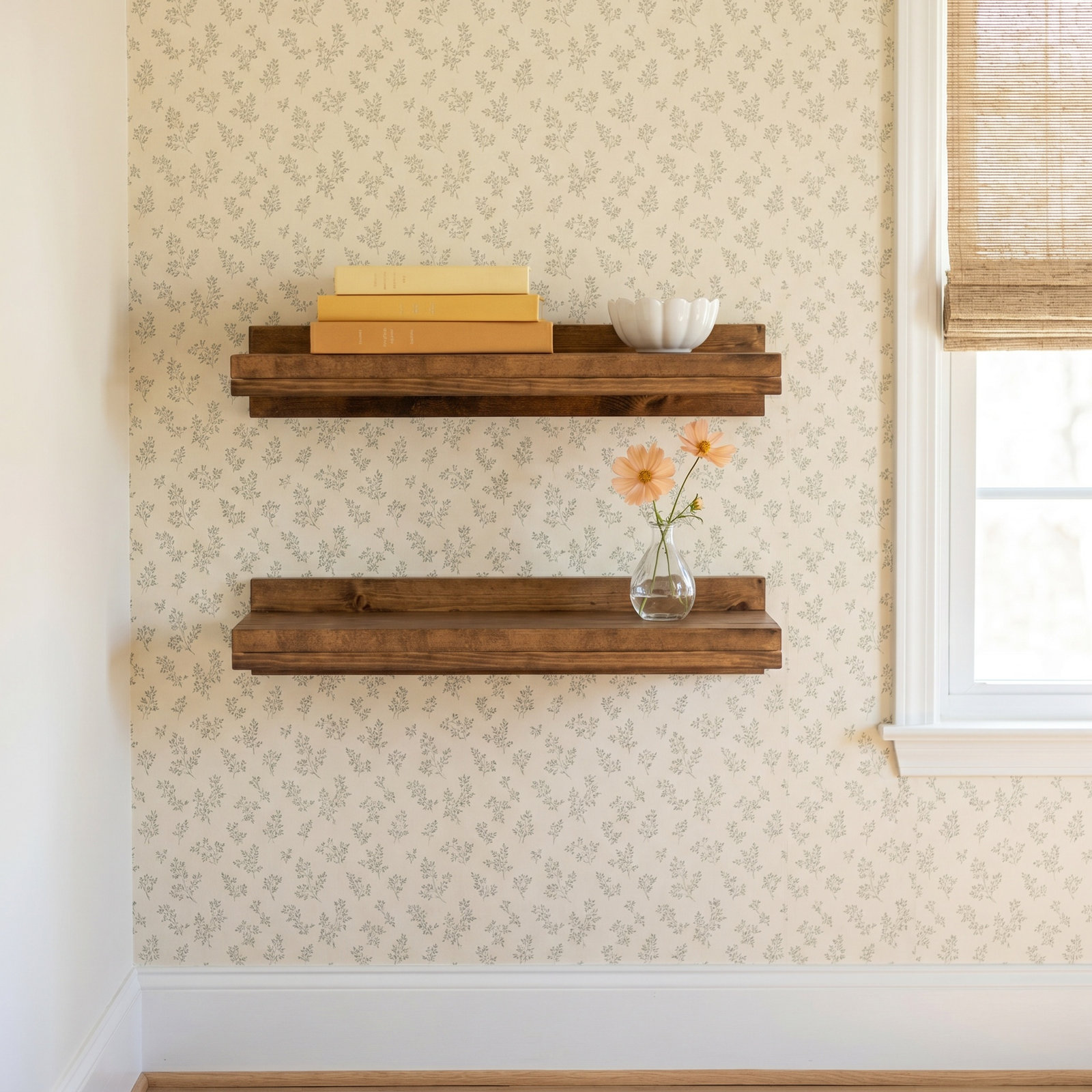 Solid Wood Floating Shelf, 4.25" H x 24" W x 10" D, Walnut