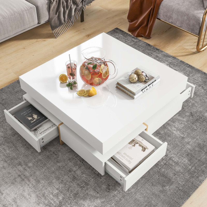 Table basse moderne à 4 tiroirs ultrabrillante