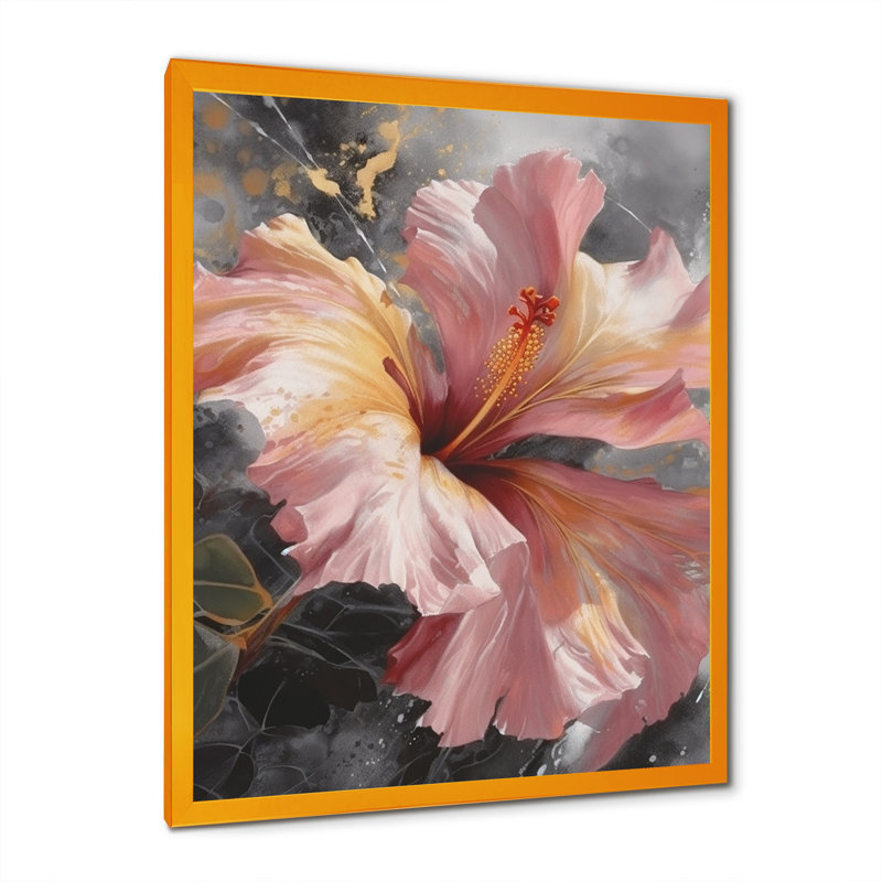 " Orange Red Hibiscus Euphoria ", Gold Picture Framed, 32" H x 24" W x 1" D