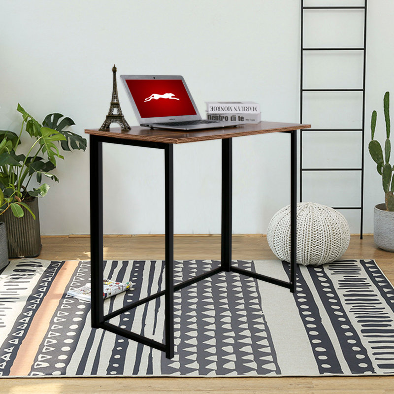 Metal Base Computer Writing Desk, Rustic Brown/Black