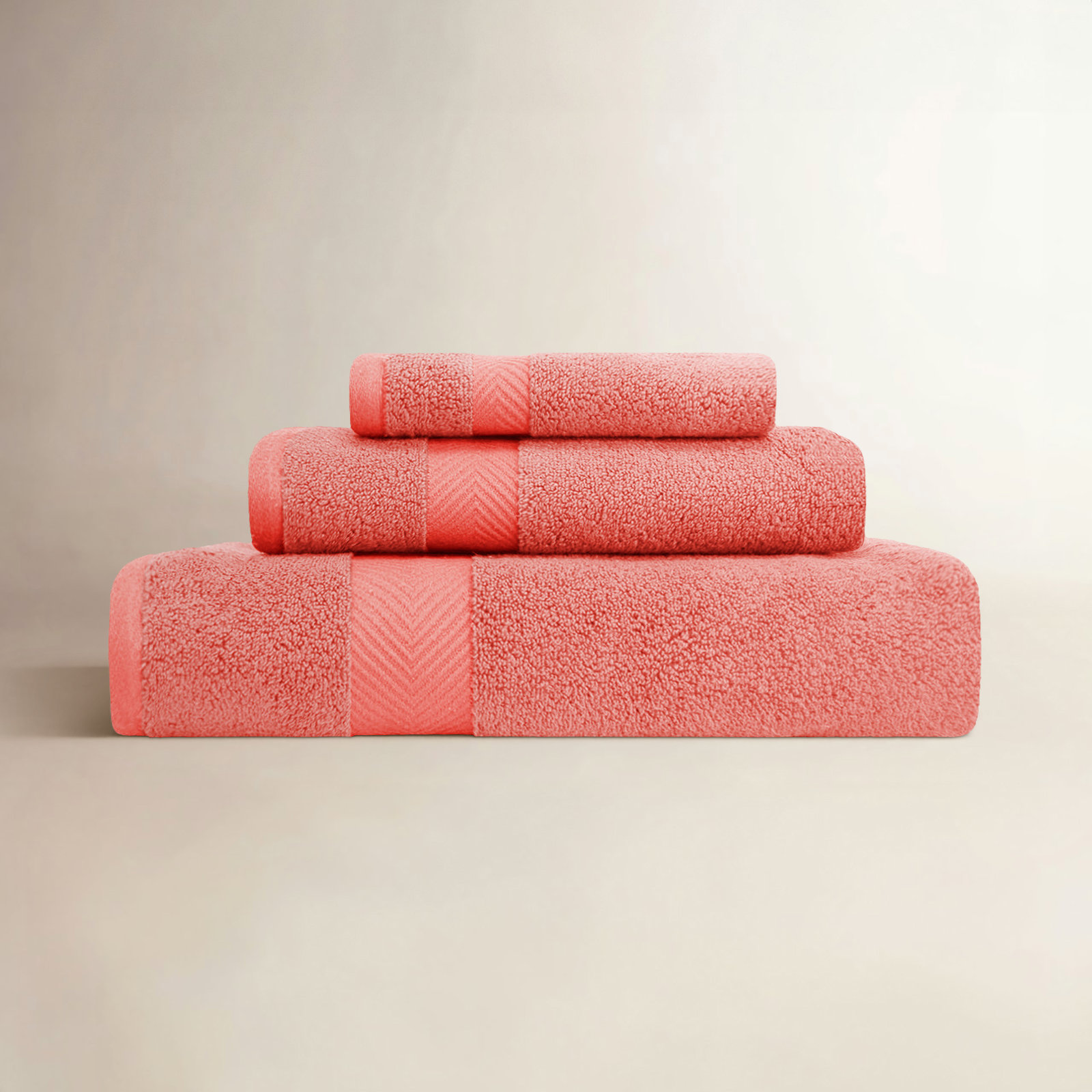 Hamachi 3-Piece Cotton Towel Set, Coral