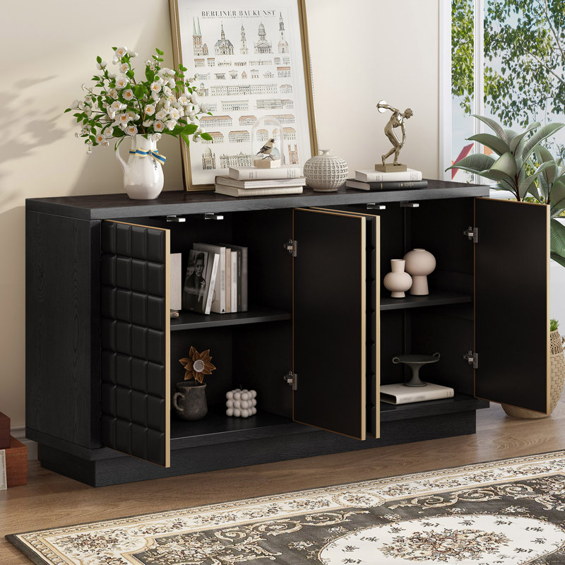 Buffet Galadriel de 58,6 po de largeur avec tablettes réglables, Noir