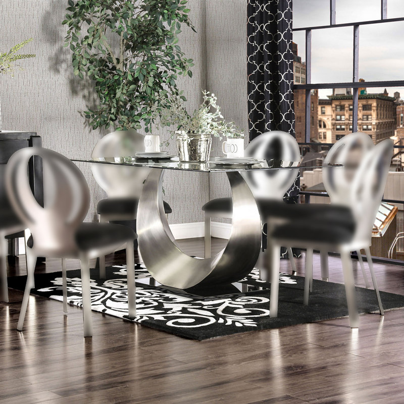 59.6" W Contemporary Dining Table, Silver/Black