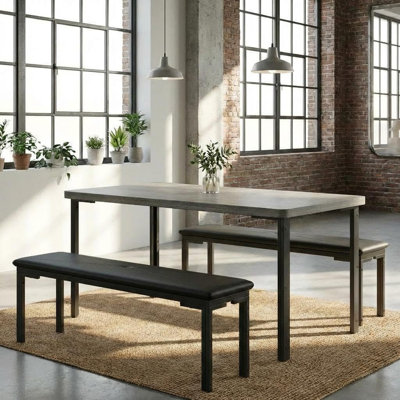 Ensemble de table de salle à manger pour 4, table rectangulaire avec bancs rembourrés, compact pour les petits espaces