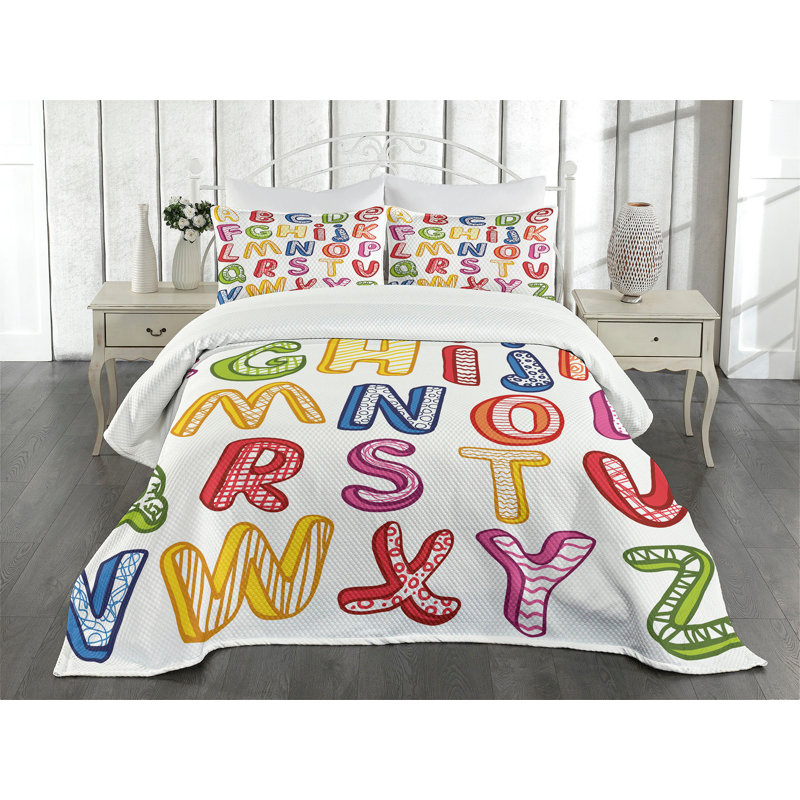 Ensemble de couvre-lit Ambesonne Science 3D lettres ABC multicolore, Couvre-lit pour très grand lit + 2 taies décorat