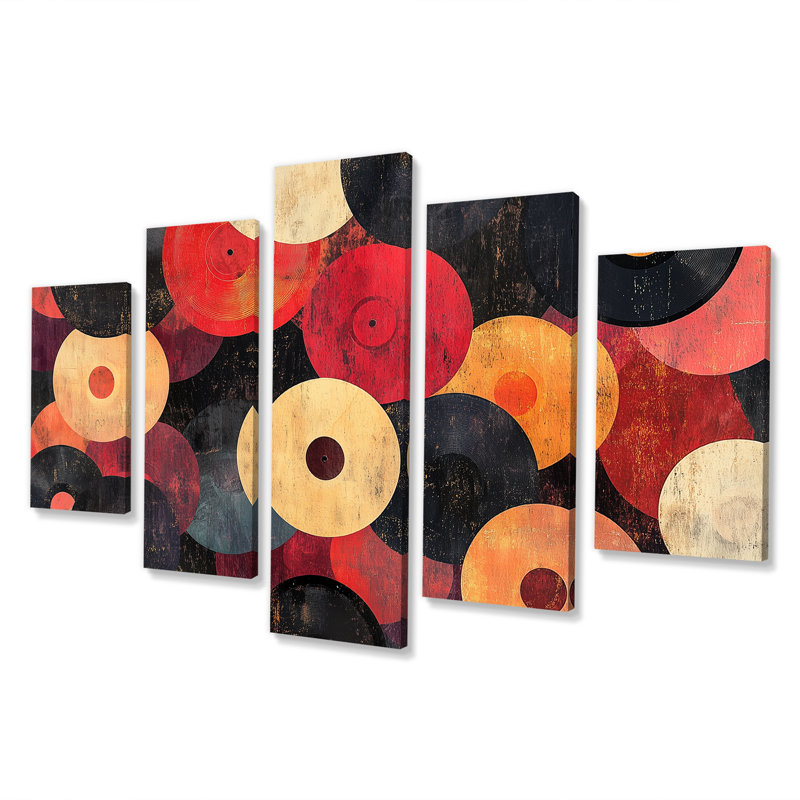 Disque vinyle, art décoratif coloré, ensemble de 5 cercles en vinyle rétro