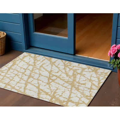 Tapis intérieur lavable abstrait doré et ivoire 3 pi x 5 pi