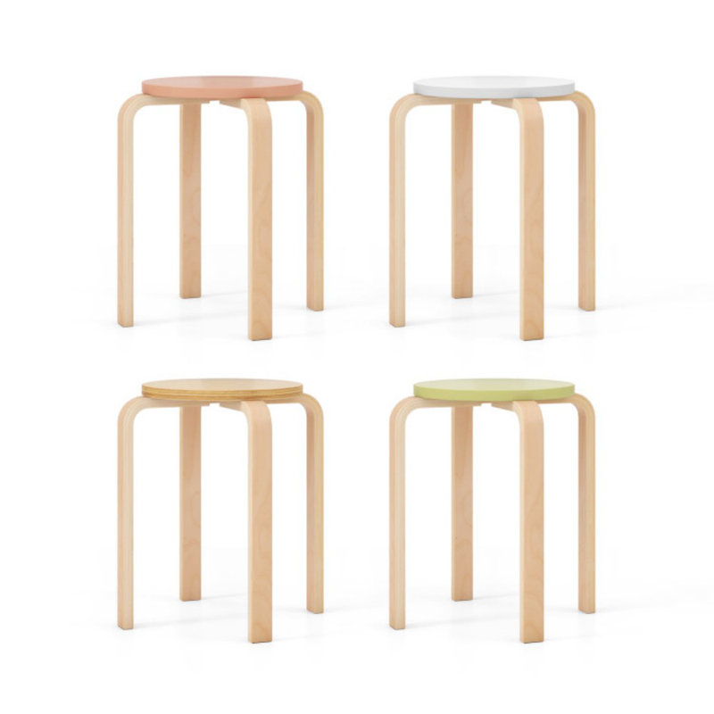 Set Of 4 Bentwood Stackable Stools Dining Stools With Round Tops