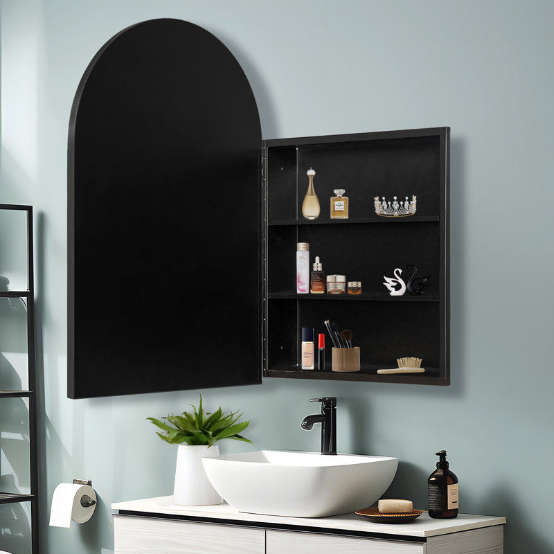 Hogsett Surface-mounted/Recessed Arch Bathroom Medicine Cabinet with Mirror with Adjustable Shelf, Black