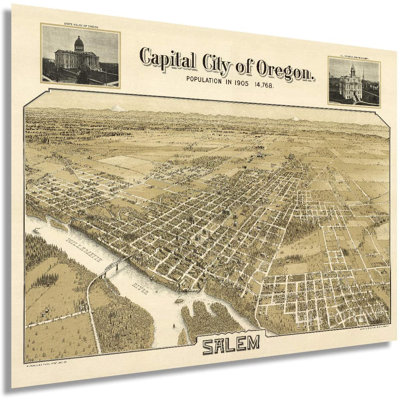 1905 Salem Oregon Map Poster Wall Art on Paper