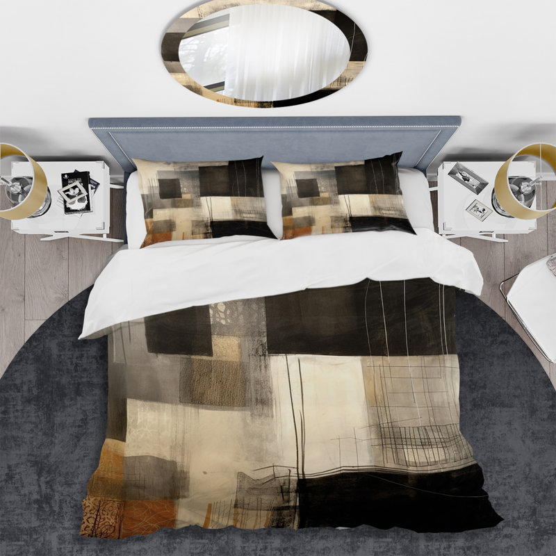 Ensemble de housse de couette en microfibre / polyester noir Mid Century Fusion II