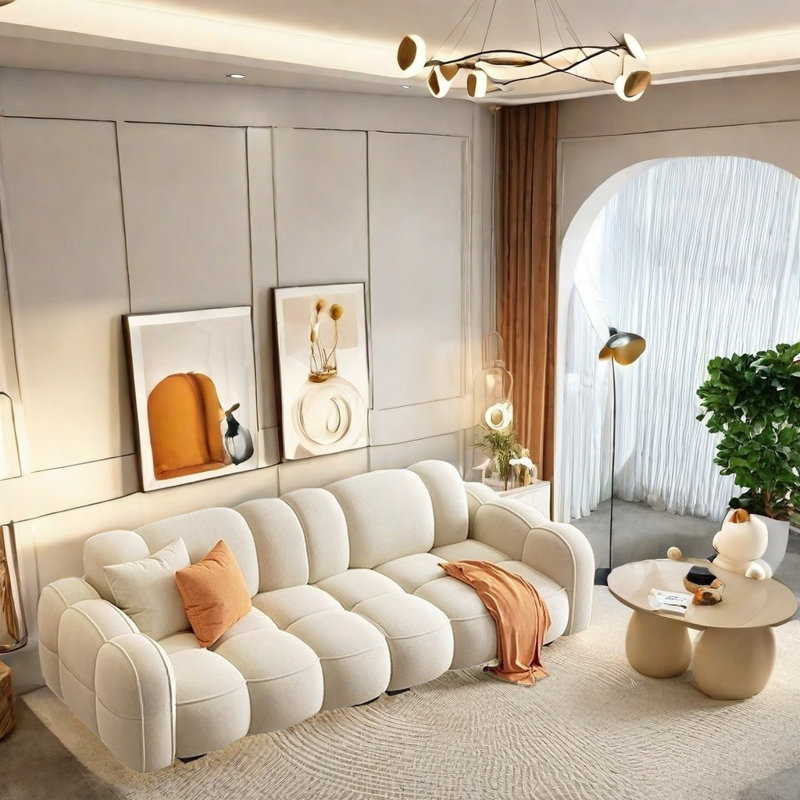 Canapé moderne simple, Blanc cassé, H 31,5 po x l 94,49 po x P 39,37 po, 3