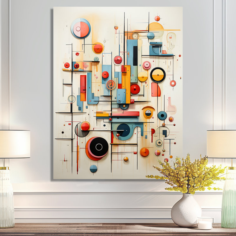 Art géométrique rétro Mid Century, H 32 po x l 24 po x P 1 po, Pas de métal encadré