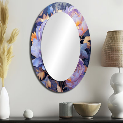 Miroir mural ovale bleu et rose avec pivoines rétro
