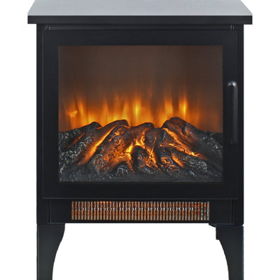 15 Inch Freestanding Fireplace, 3D Flame, 1400W/700W Heat, 5000 /H, Double Protection, 400 Sq. Ft. 50000 Hrs Led, Portable, Black Electric Flame Effect, /Ul , Heating,