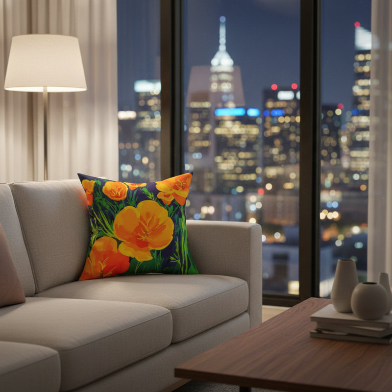 Coussin décoratif coquelicots 18 po x 18 po