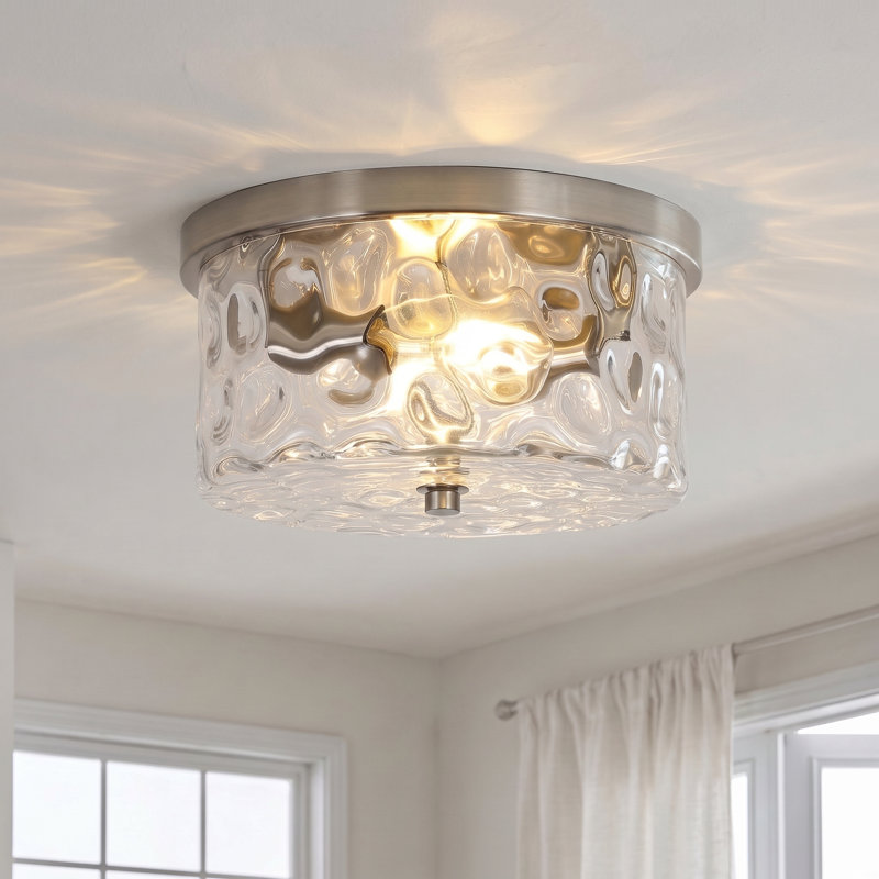 Plafonnier encastré 2 lumières avec verre martelé Alixandra, Nickel brossé, L 11,81 po x l 11,81 po x H 5,9 po