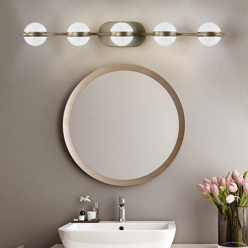 Miroir de salle de bain moderne et minimaliste, H 4 po x l 35 po x P 7 po, 5 lumières, Or brossé