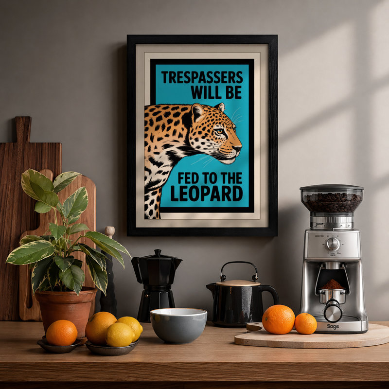 Trespassers Leopard Retro - Framed Print, A3 - 42.0 x 29.7 cm, Black