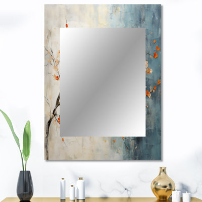 Érable bleu sarcelle orange brillant incandescent V - grand miroir mural en érable, orange unique, reproduction d'art en métal