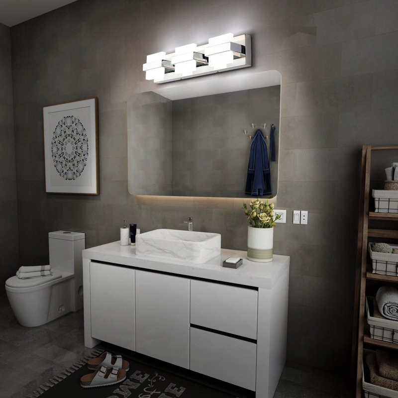 Modern Chrome and Acrylic 3-Light Dimmable LED Vanity Fixture