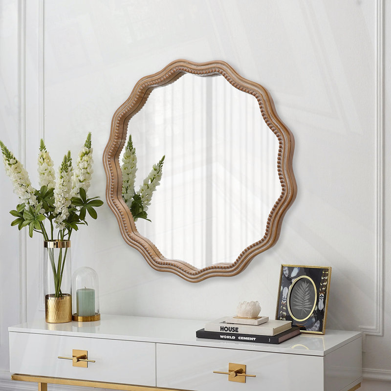 Miroir mural rond en bois