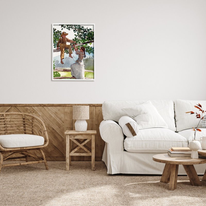 Enfants jouant à un arbre qui grimpe, H 30 po x l 24 po x P 1,5 po, Giclée encadrée blanc bord de mer