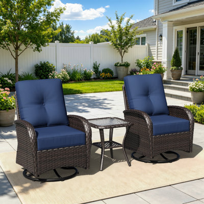  Ensemble de patio pivotant en osier 3 pièces avec coussin 6 po Hilmir