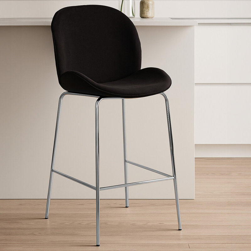 Elsberry Upholstered Counter Stool with Metal Frame, Silver, Black