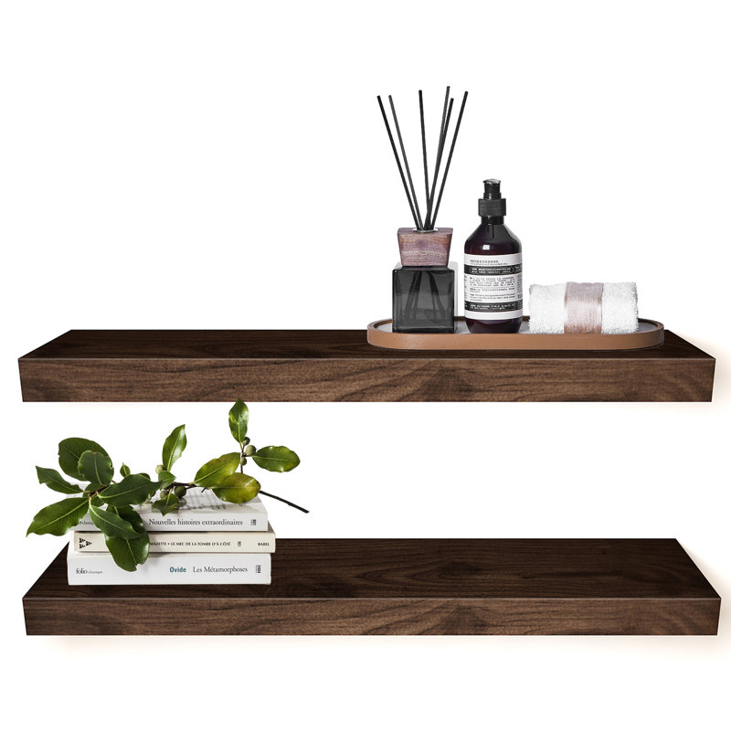 Tablette flottante en bois massif 2 pièces Dodgen, Noyer foncé, H 1,57 po x l 36 po x P 6,3 po