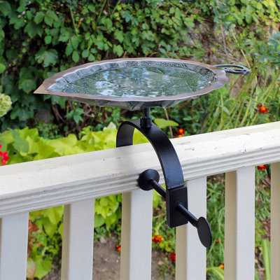 Aspen Leaf Birdbath with Over Rail Bracket