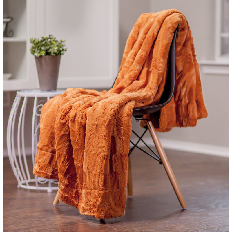 Orange Reversible Faux Fur Sherpa Throw Blanket 60" x 70"