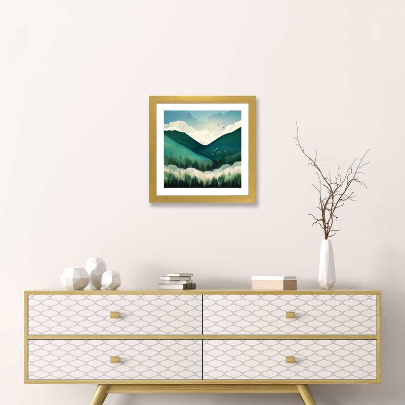 Emerald Hills - Imprimé, Encadré en papier doré, H 16 po x l 16 po x p 1 po