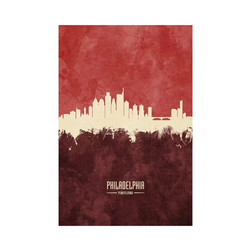 Philadelphia Skyline Burgandy by Michael Tompsett - Wrapped Canvas Print, 152.5 cm H x 101.5 cm W
