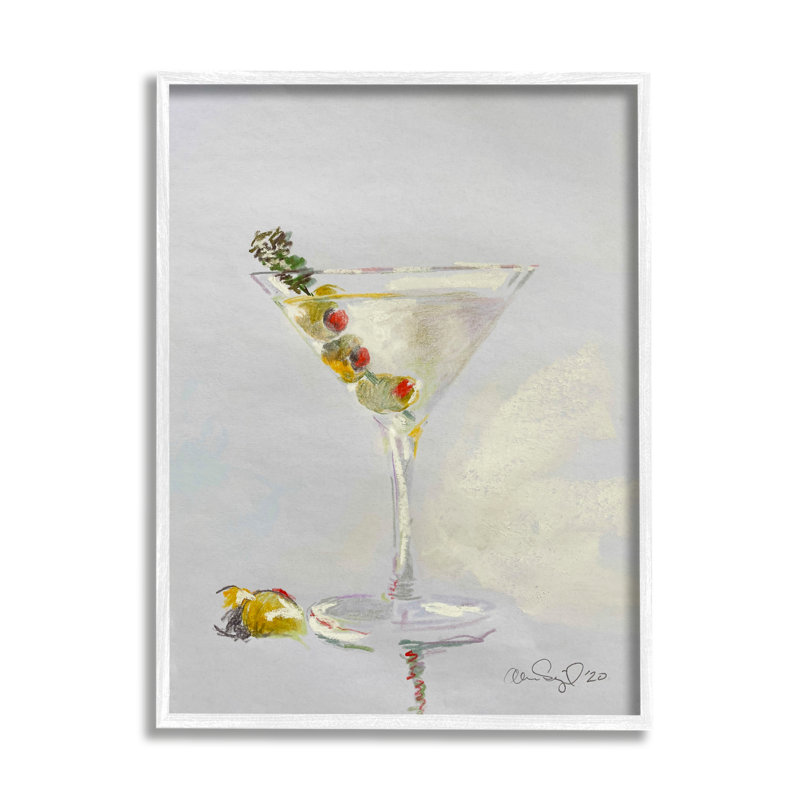 Bar à cocktail Olive Martini , H 20 po x l 16 po, Giclée encadrée blanc bord de mer