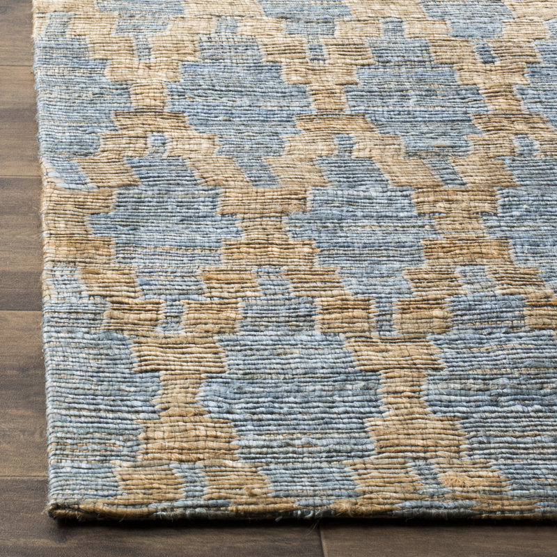 Tapis en jute / coton tissé à la main Montserrat bleu clair / or, Rectangle 3 pi x 5 pi