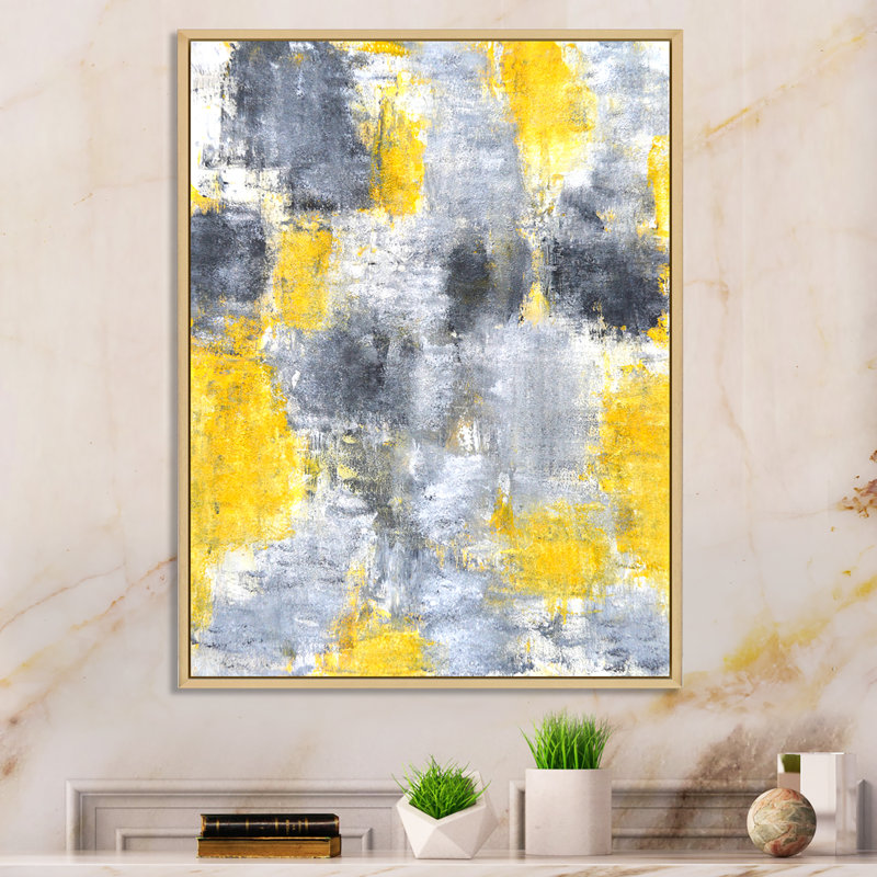 «Gray and Yeollow Abstract Merging II», art mural moderne et contemporain sur toile, H 20 po x l 12 po x P 1 po
