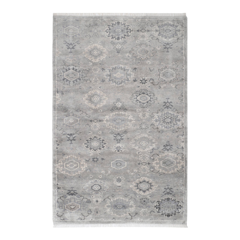 Lila Hand Knotted Wool Geometric Area Rug in Gray/Blue, Runner 2'6" x 8'