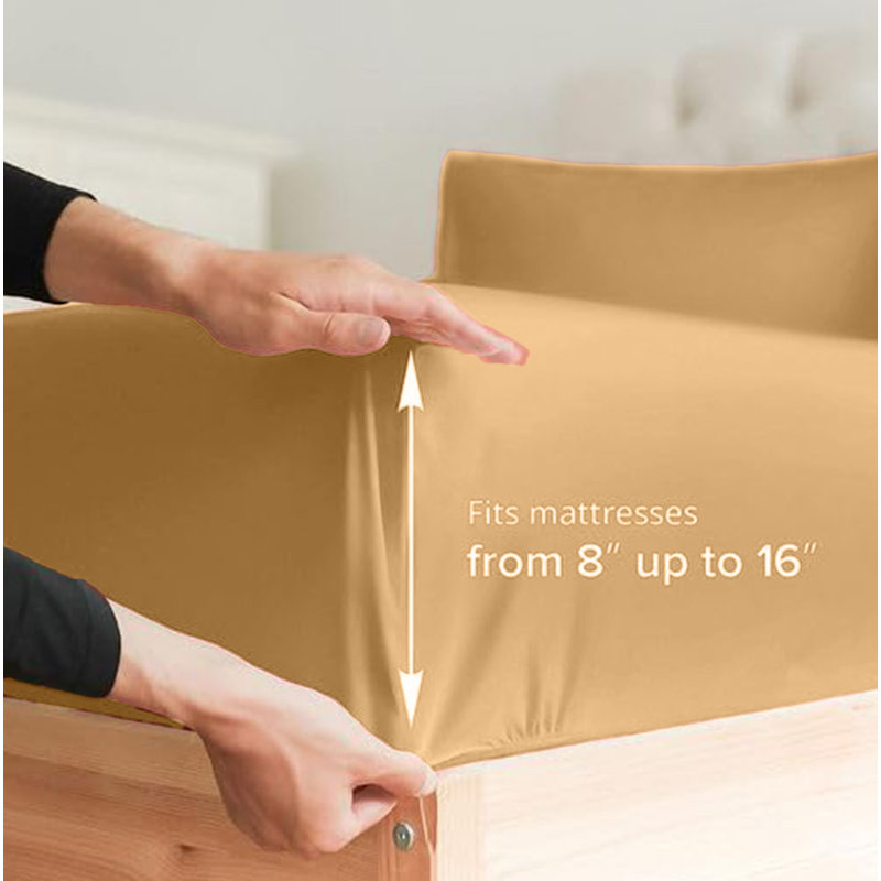  Ensemble de draps en rayonne de bambou 4 pièces Premium Luxury, Ensemble de draps pour lit simple avec deux taies , Doré