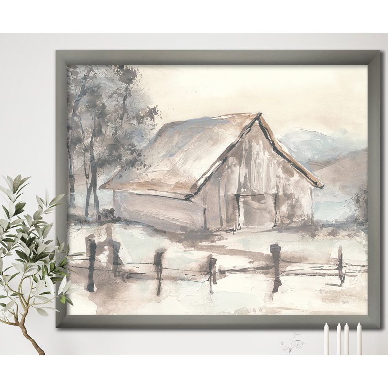 Cadre photo vii "campagne grange" , reproduction sur toile, H 16 po x l 16 po x P 1 po, Cadre argenté