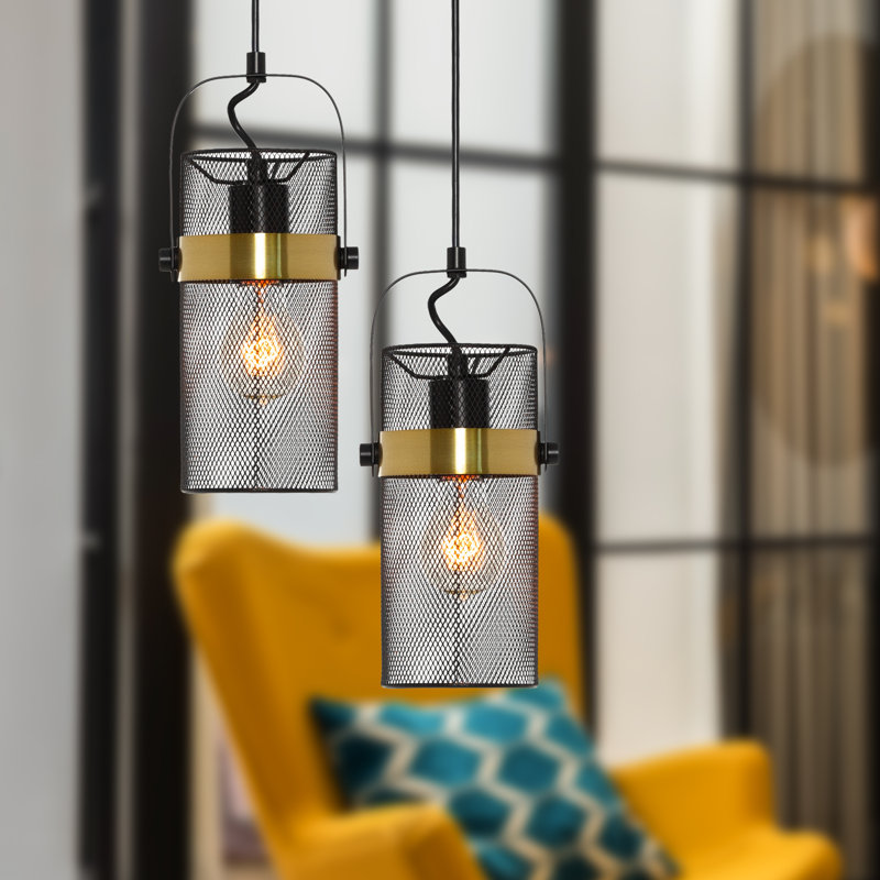 5.25"W Prendergast Black Painted Metal Mesh Drum Shade Pendant Light