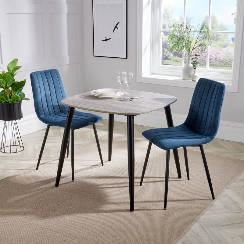 Aspen 800mm Foiled Square table & 2 fabric chair Set, Grey, Platinum
