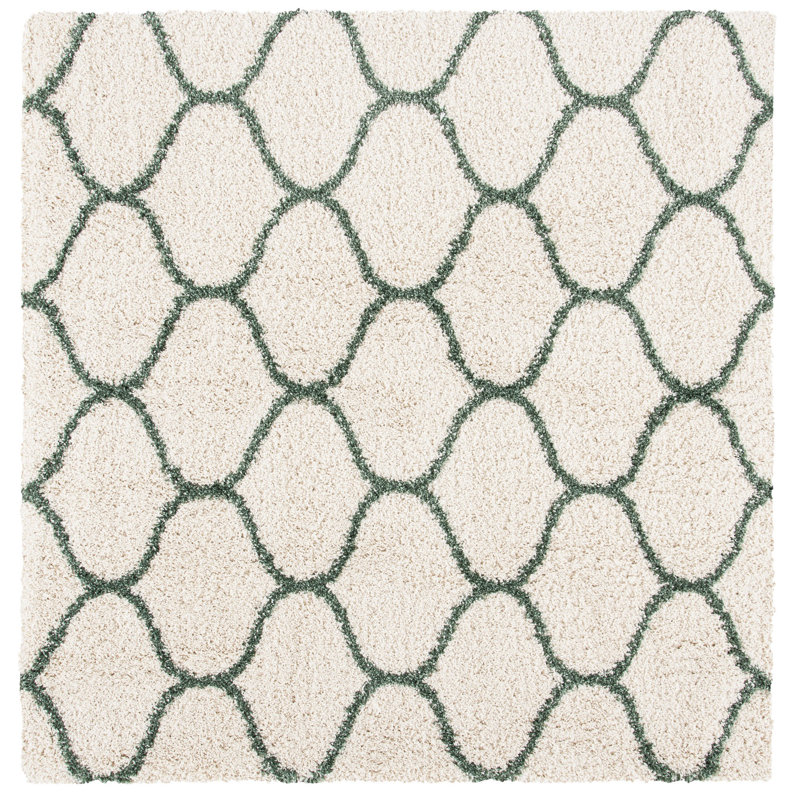 Tapis ivoire / vert Subrahmanyam, Carré 7 pi, Vert/Ivoire